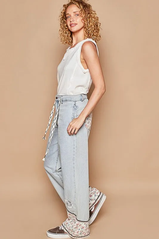 SALE* Floral Patch Embroidery Elastic Band Pants