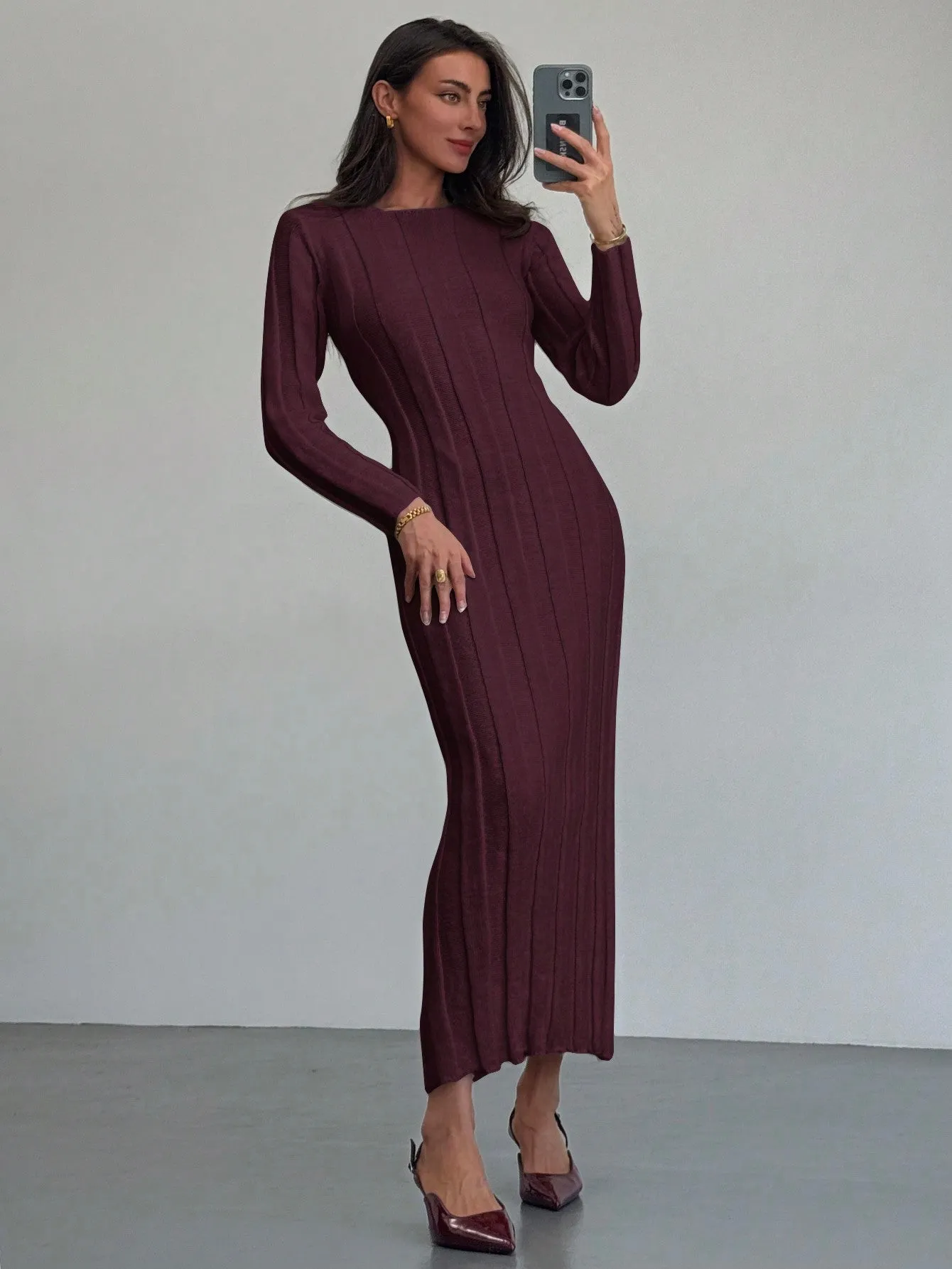 Shein Aloruh New Arrival Round Neck Long Sweater Dress, Warm And Comfortable
