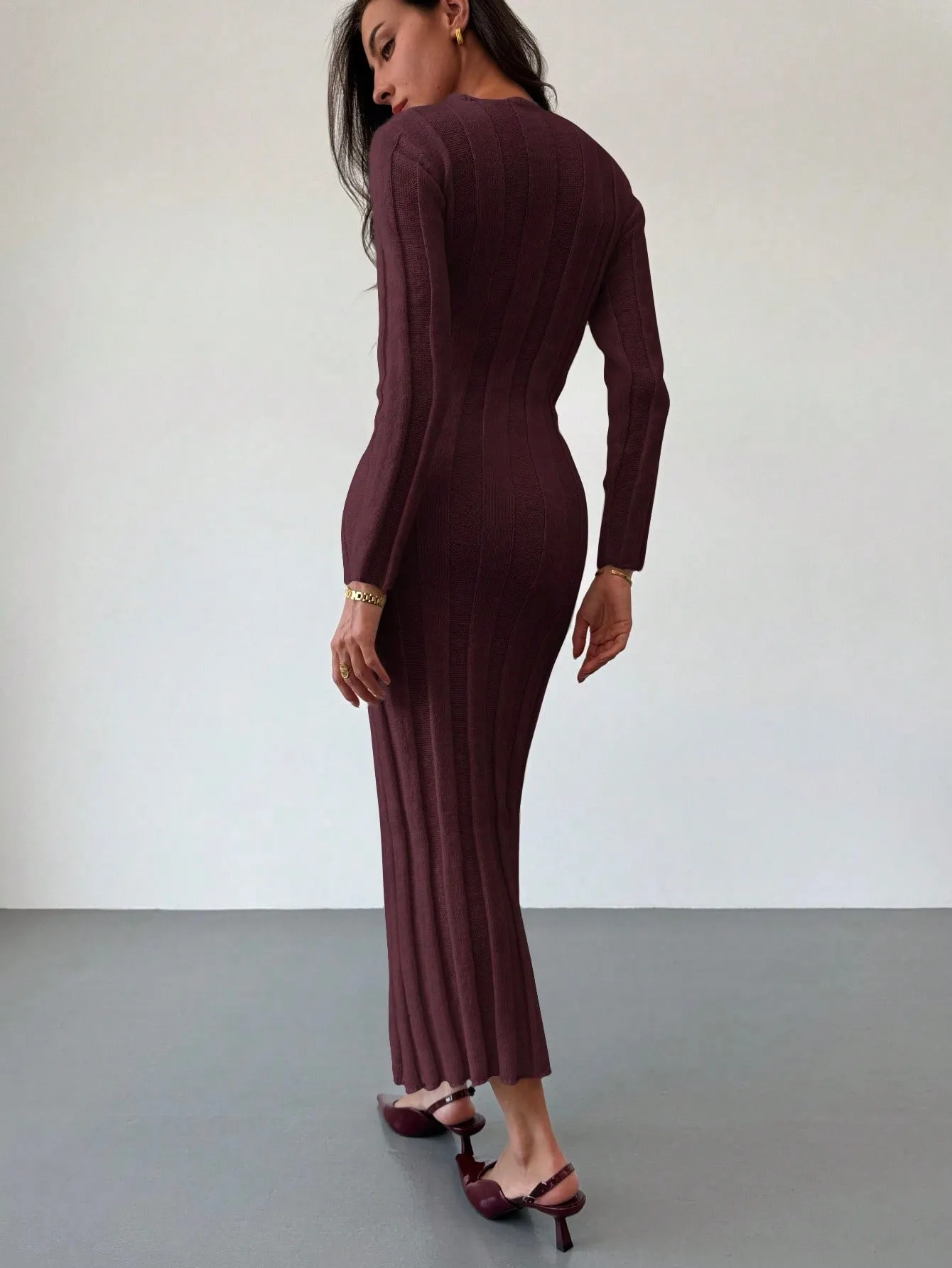 Shein Aloruh New Arrival Round Neck Long Sweater Dress, Warm And Comfortable