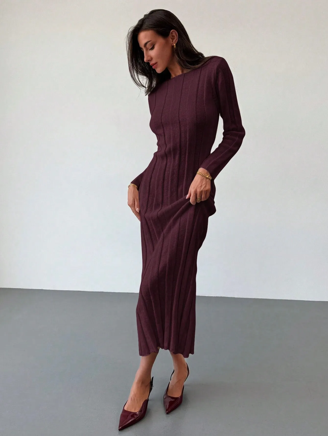 Shein Aloruh New Arrival Round Neck Long Sweater Dress, Warm And Comfortable