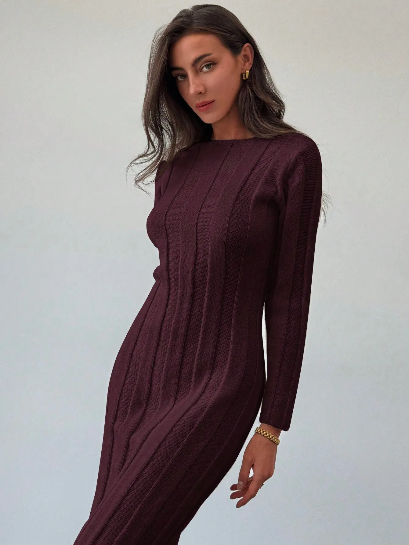 Shein Aloruh New Arrival Round Neck Long Sweater Dress, Warm And Comfortable