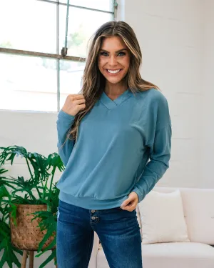 Sienna Brushed Soft V Neck Top - Blue