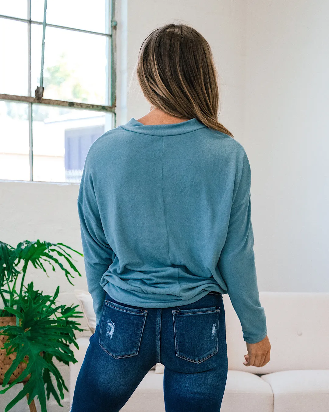 Sienna Brushed Soft V Neck Top - Blue