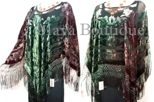 Silk Burnout Velvet Poncho Shawl Top Hand Dye Brown Green Ombre Maya Matazaro
