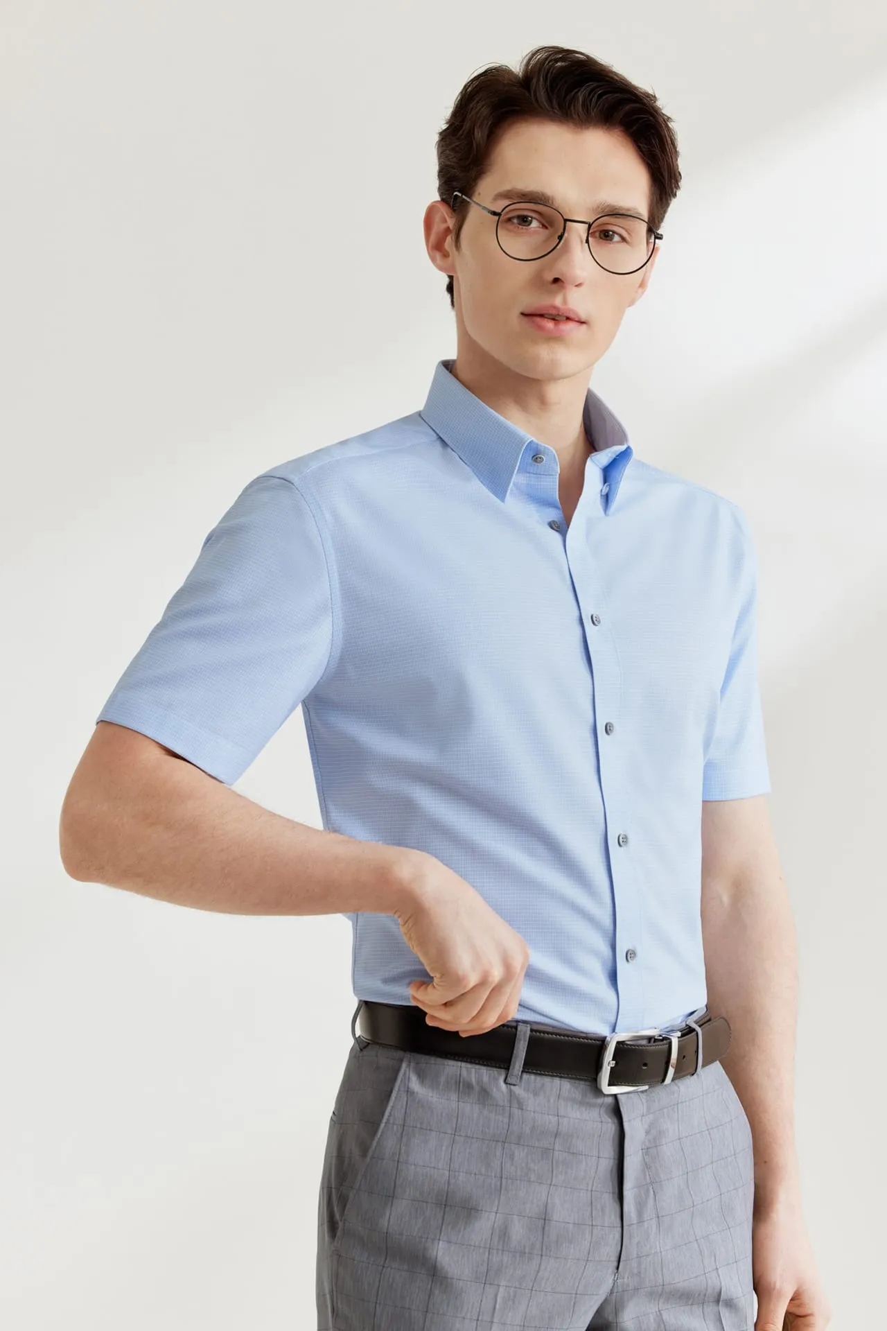 Silky Touch Stretch 2 Tone Shirt in Smart Fit Short Sleeve