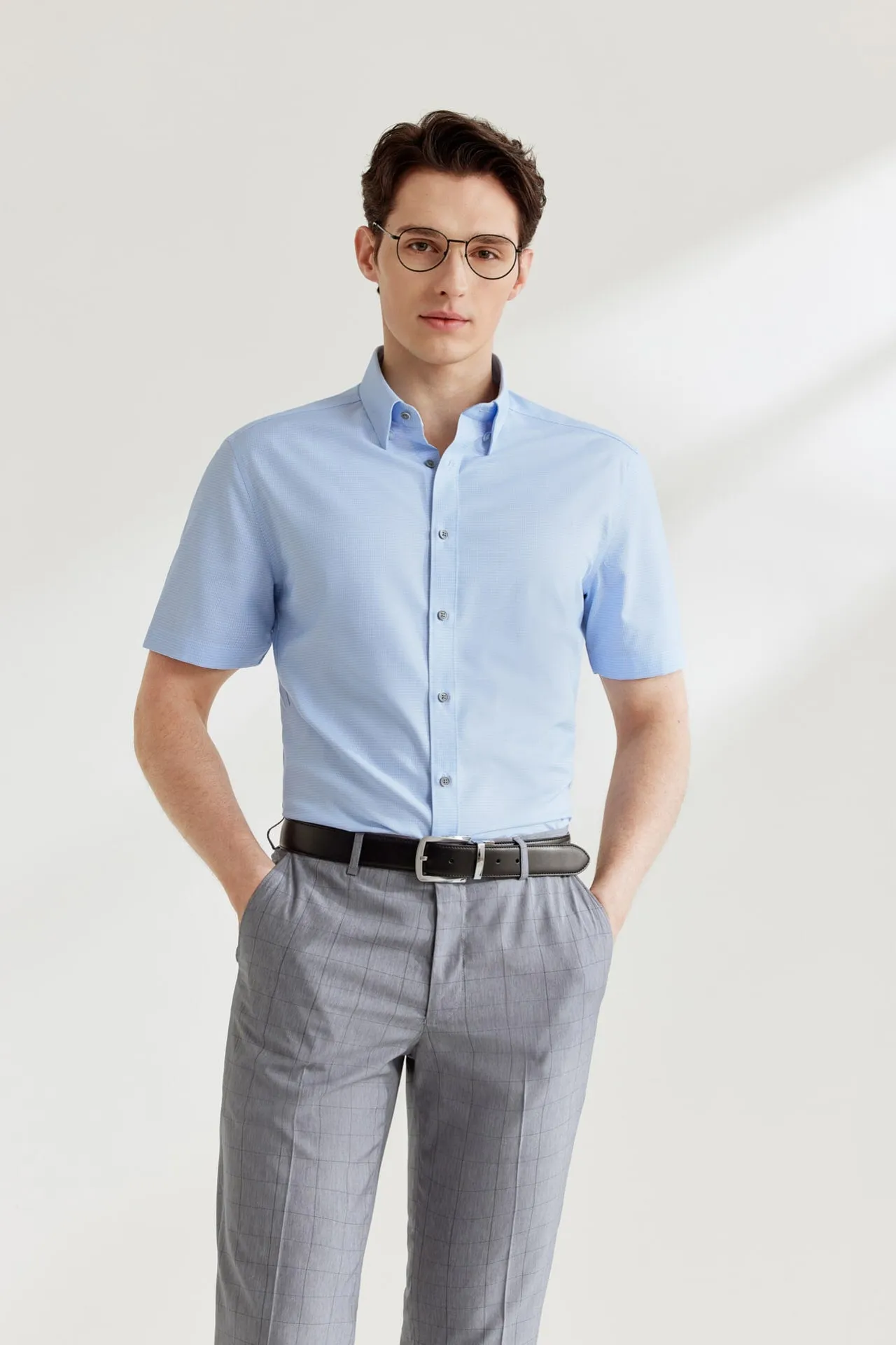 Silky Touch Stretch 2 Tone Shirt in Smart Fit Short Sleeve