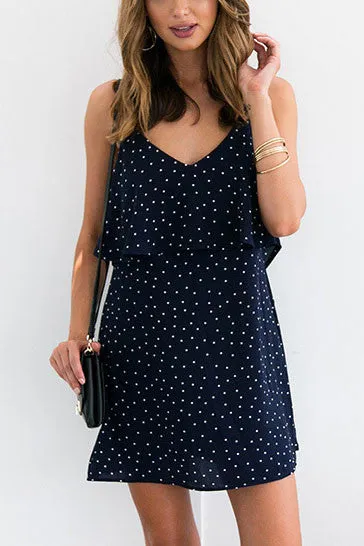 Spaghetti Straps V-neck Polka Dot Short Chiffon Dress