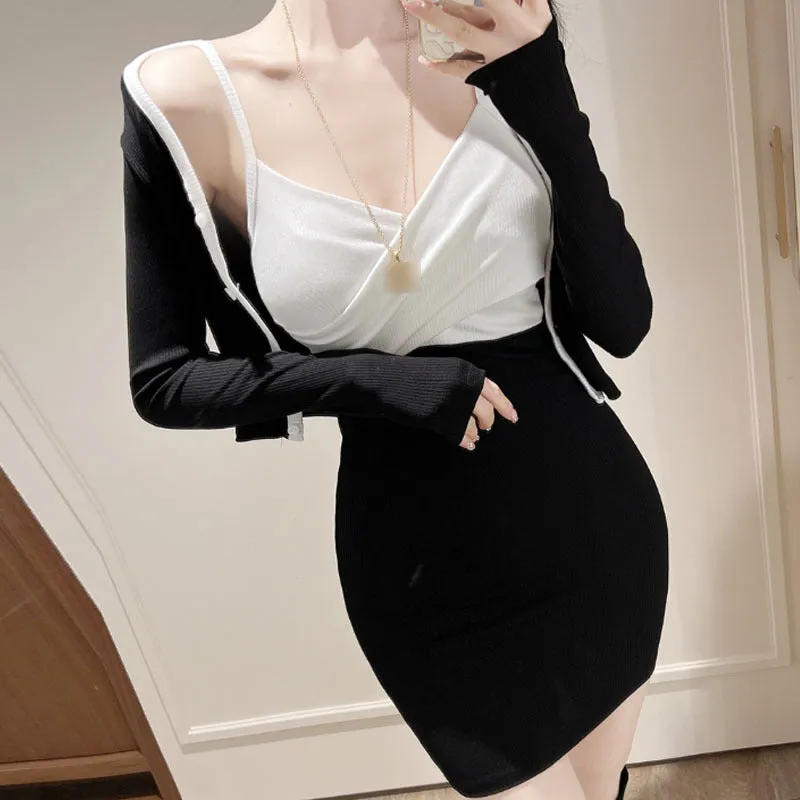 Spring/Summer New Contrast Color Sun Protection Cami Cardigan Dress