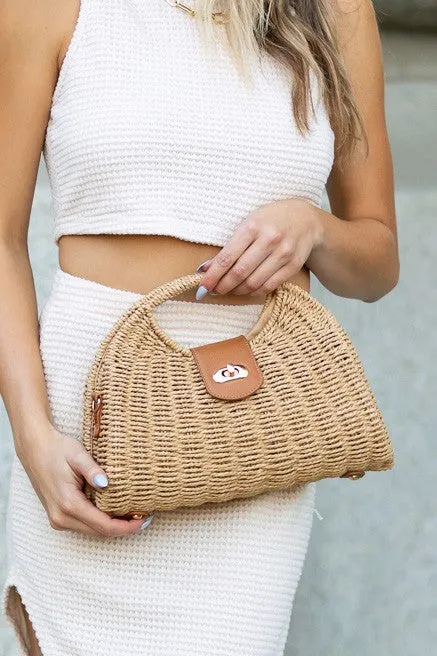 Stella Woven Straw Top Handle Crossbody Bag