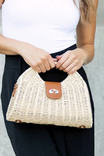 Stella Woven Straw Top Handle Crossbody Bag