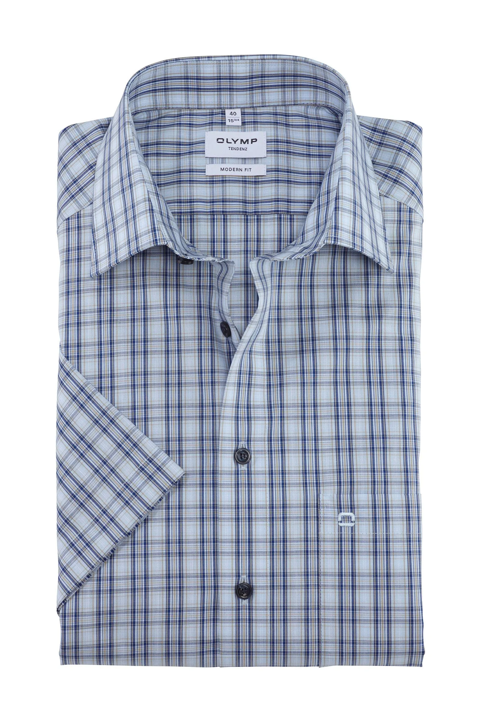Tendenz Modern Fit Check Short Sleeve Shirt - Blue