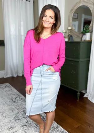 The Rae V-Neck Front Seam Sweater