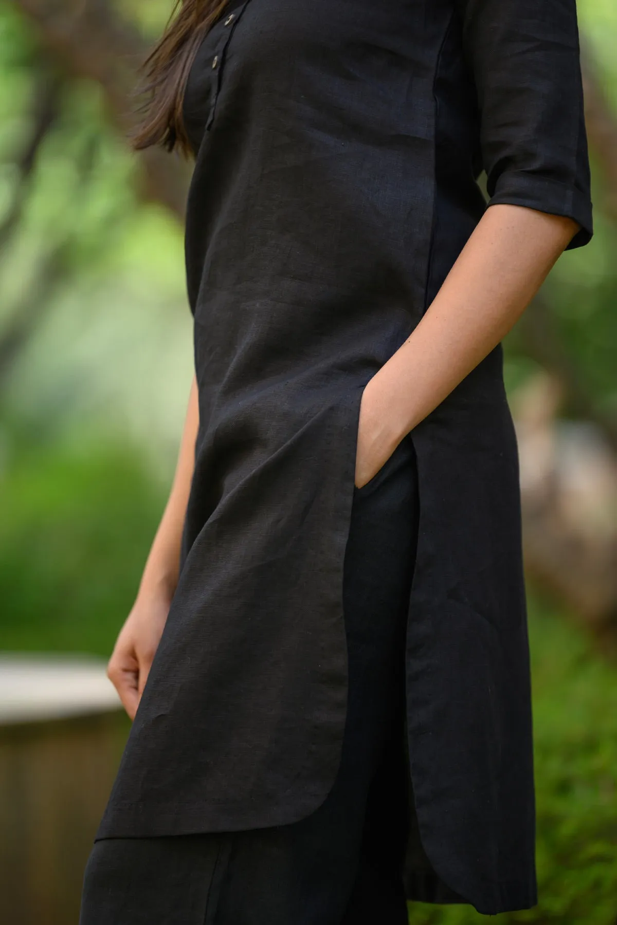 Thea Linen Kurta - Black