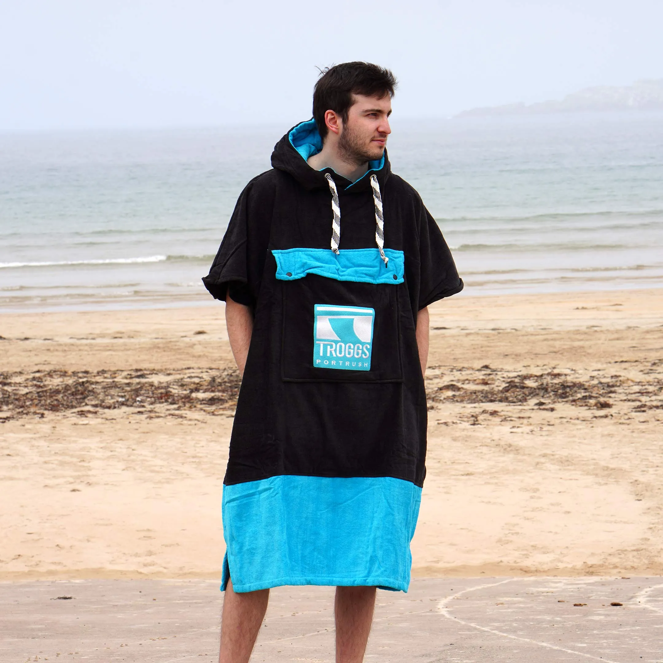 Troggs Premium Towelling Changing Robe - Black/Turquoise