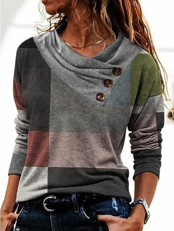 Trui met Knoopkraag en Patchwork