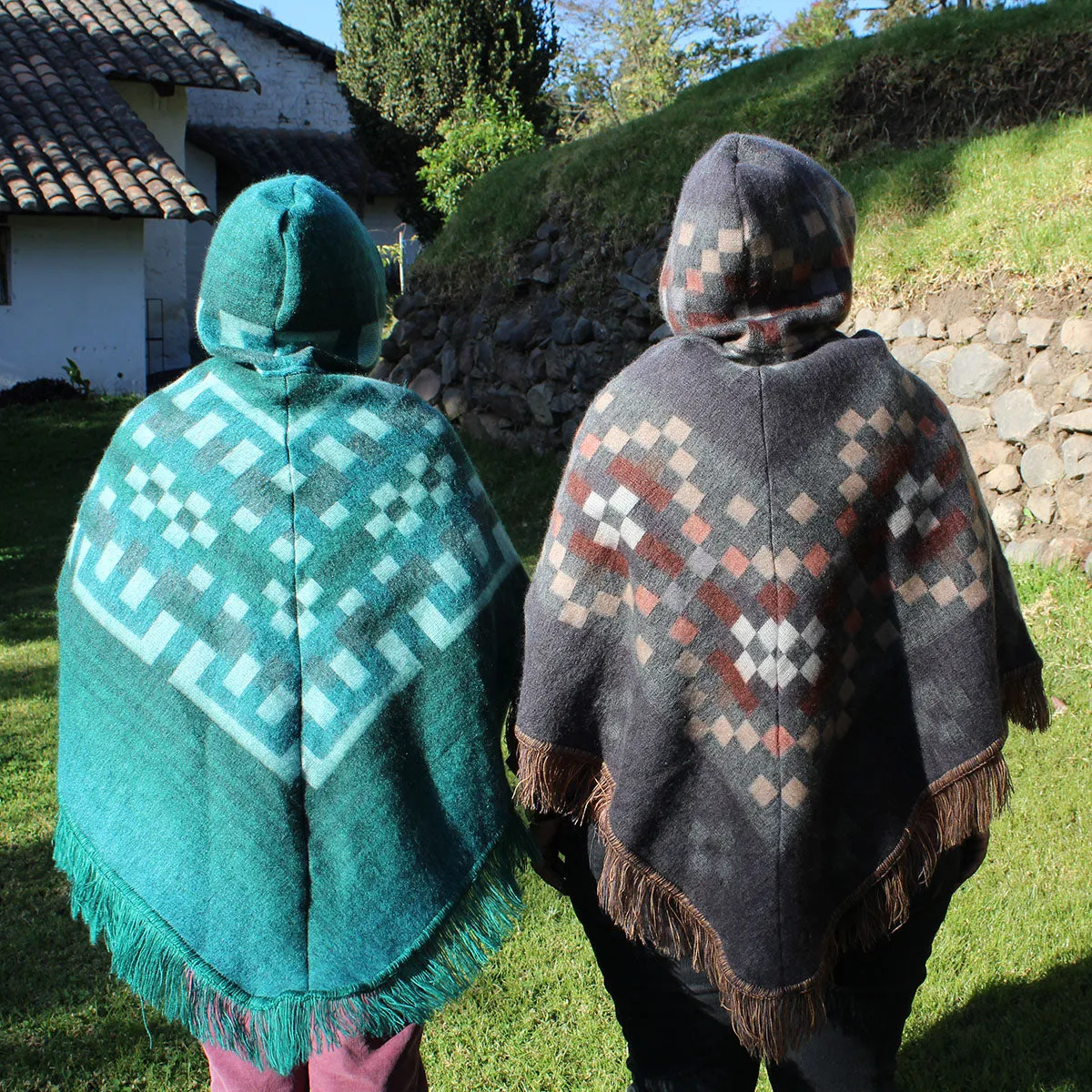 Turquoise Tribal Fringe Boho Chic Alpaca Wool Poncho