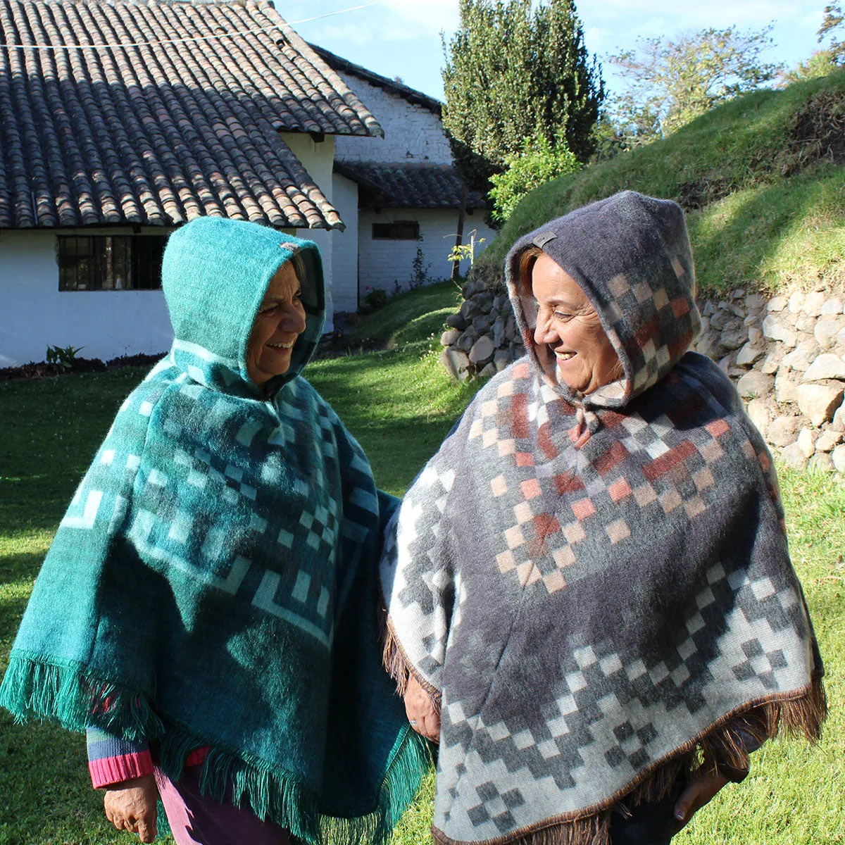 Turquoise Tribal Fringe Boho Chic Alpaca Wool Poncho