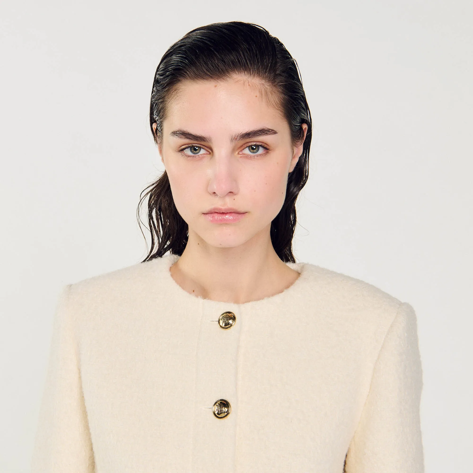 Walle Cropped Boucl Wool Jacket White