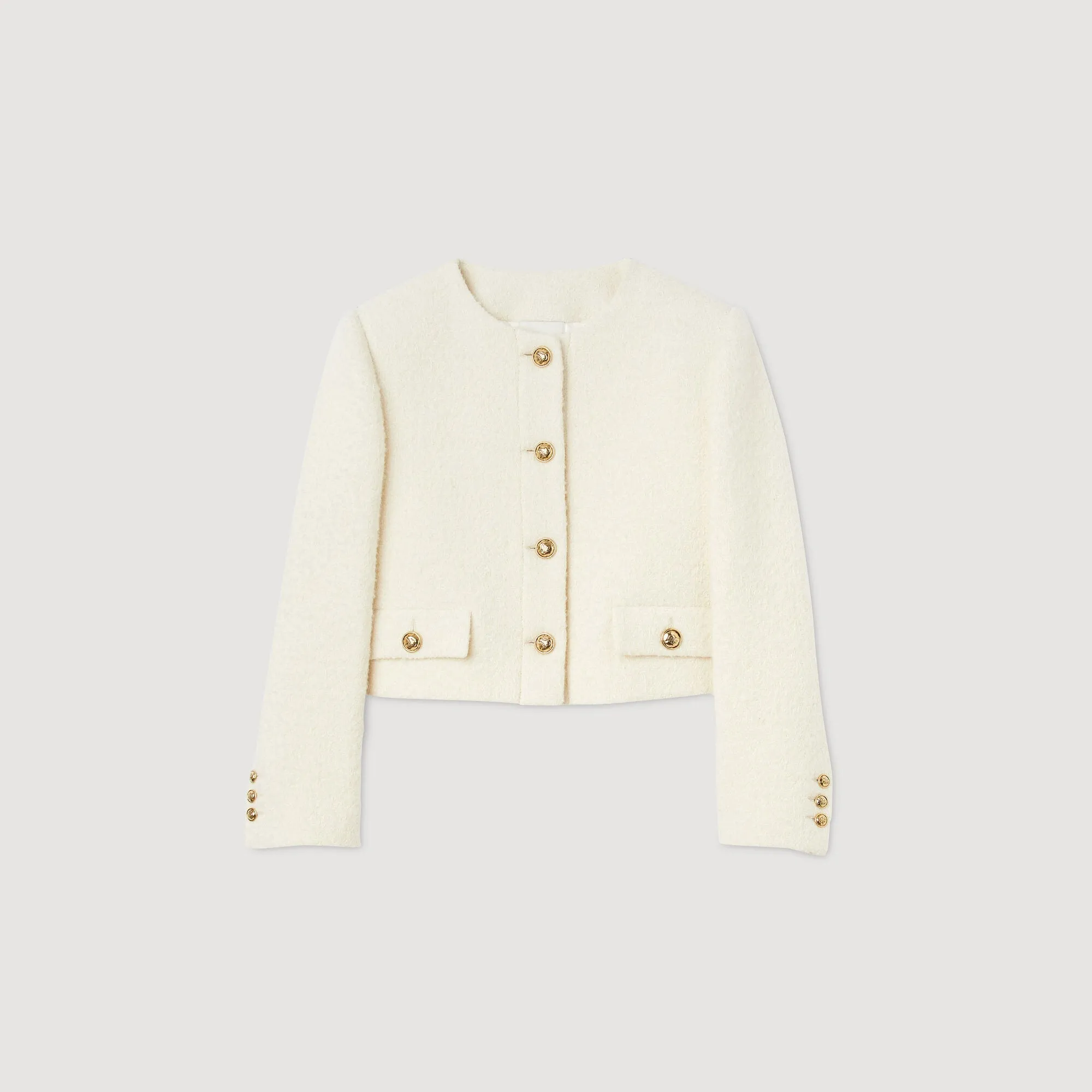 Walle Cropped Boucl Wool Jacket White