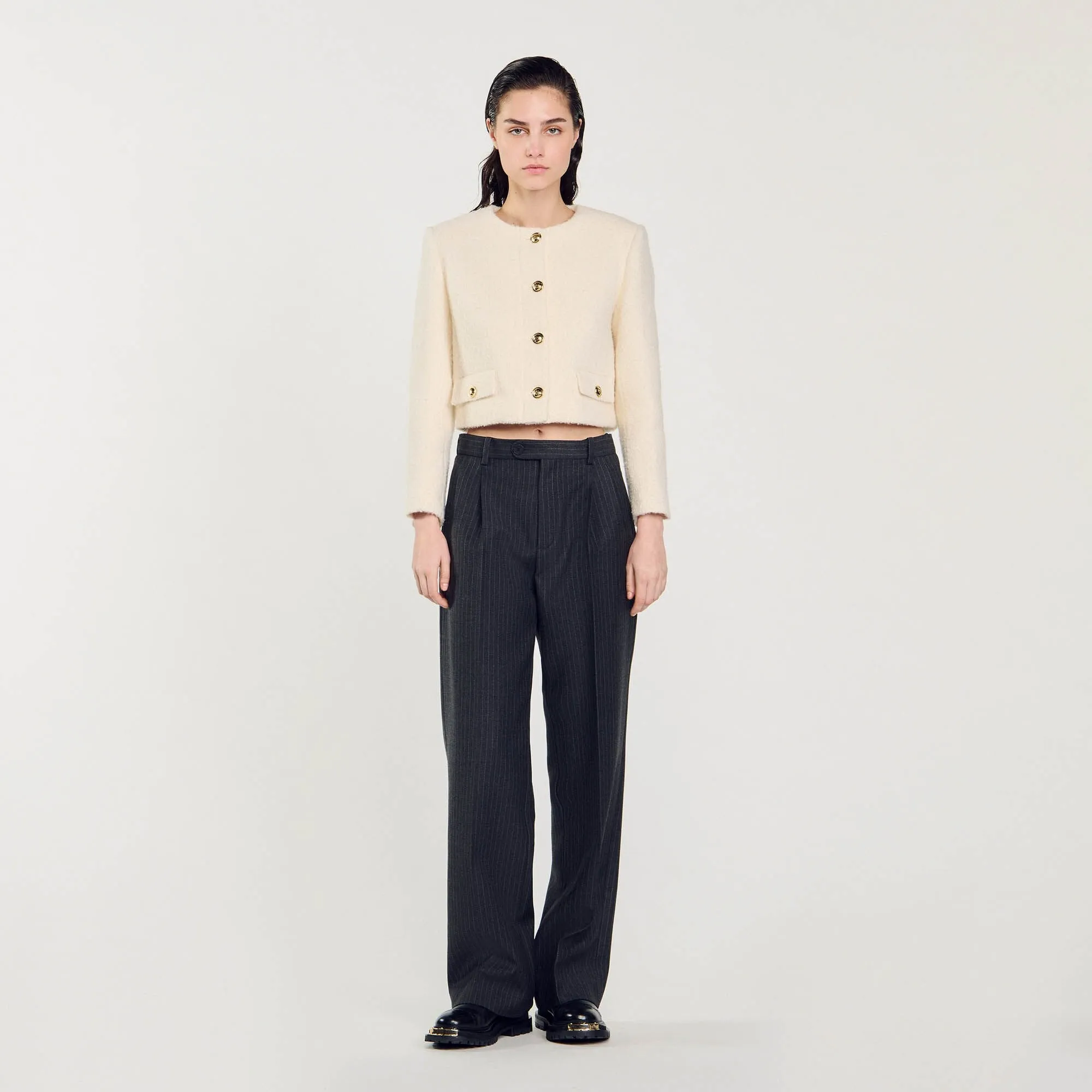 Walle Cropped Boucl Wool Jacket White