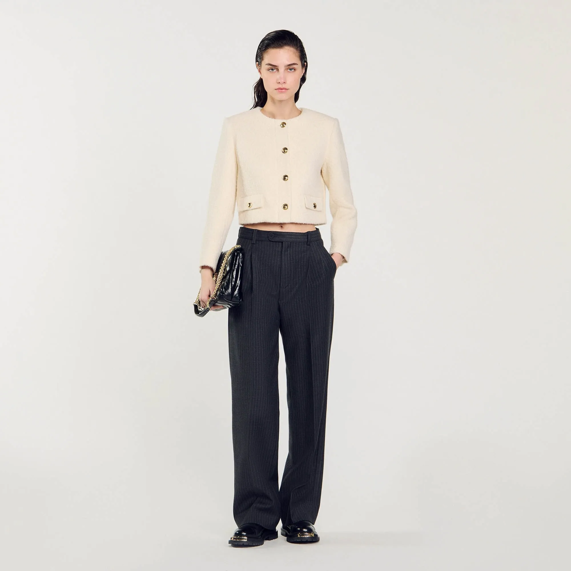 Walle Cropped Boucl Wool Jacket White
