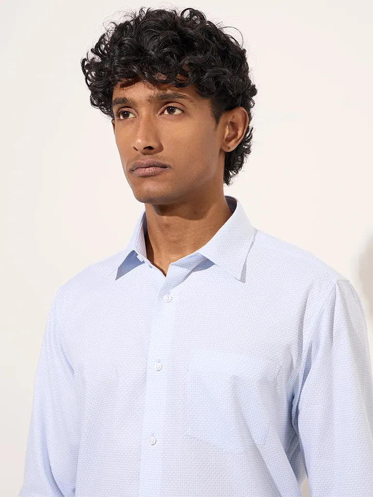 WES Formals Light Blue Self-Patterned Slim-Fit Cotton Shirt