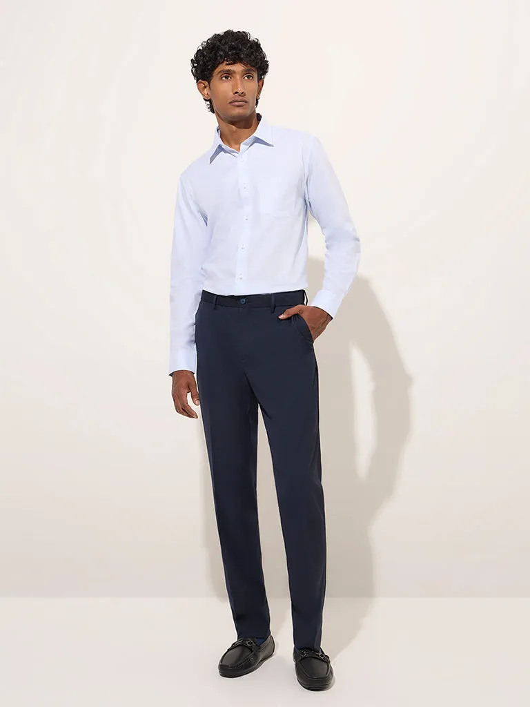 WES Formals Light Blue Self-Patterned Slim-Fit Cotton Shirt