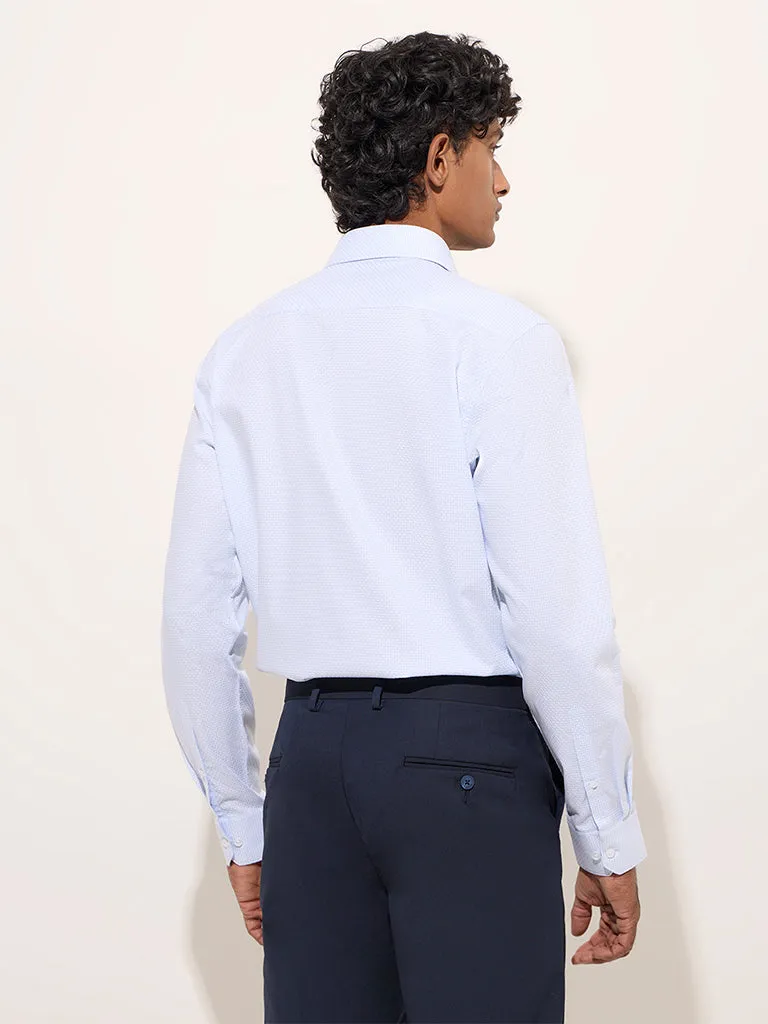 WES Formals Light Blue Self-Patterned Slim-Fit Cotton Shirt