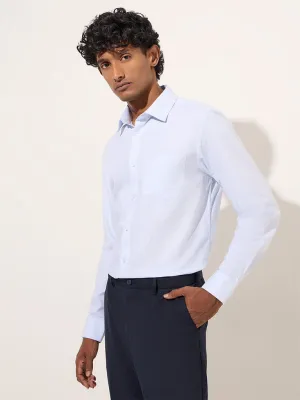 WES Formals Light Blue Self-Patterned Slim-Fit Cotton Shirt
