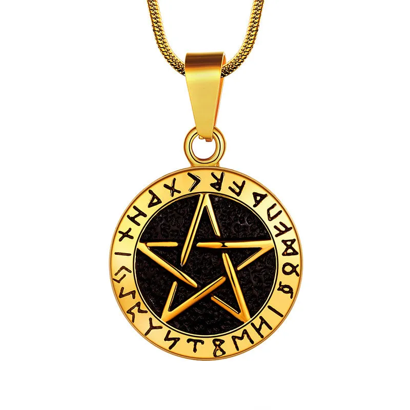 Wiccan Men's Pentagram Necklace Brisingamen Pendant Jewelry Stainless Steel