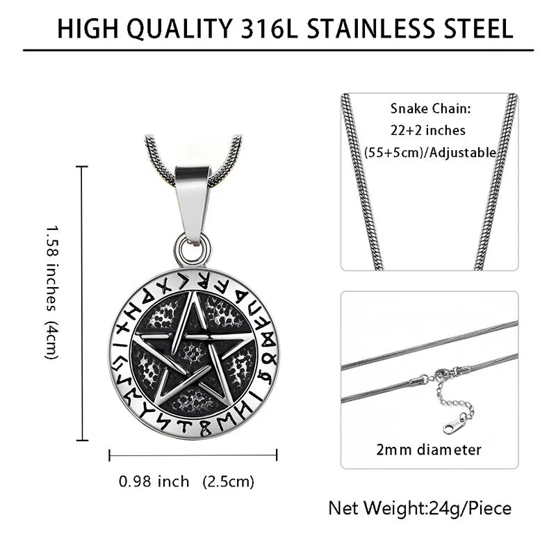 Wiccan Men's Pentagram Necklace Brisingamen Pendant Jewelry Stainless Steel