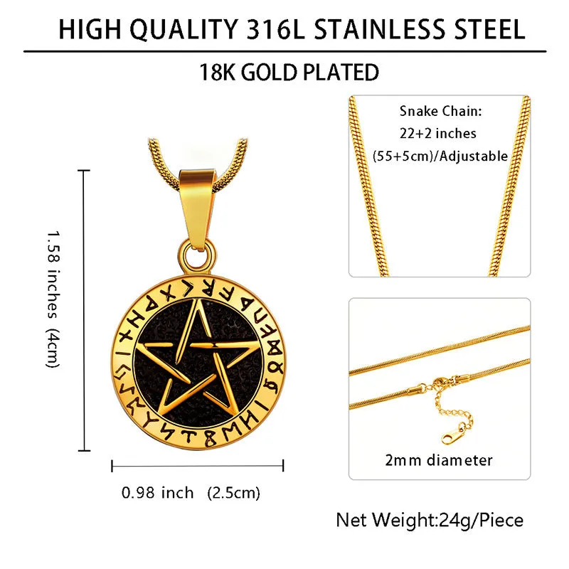 Wiccan Men's Pentagram Necklace Brisingamen Pendant Jewelry Stainless Steel