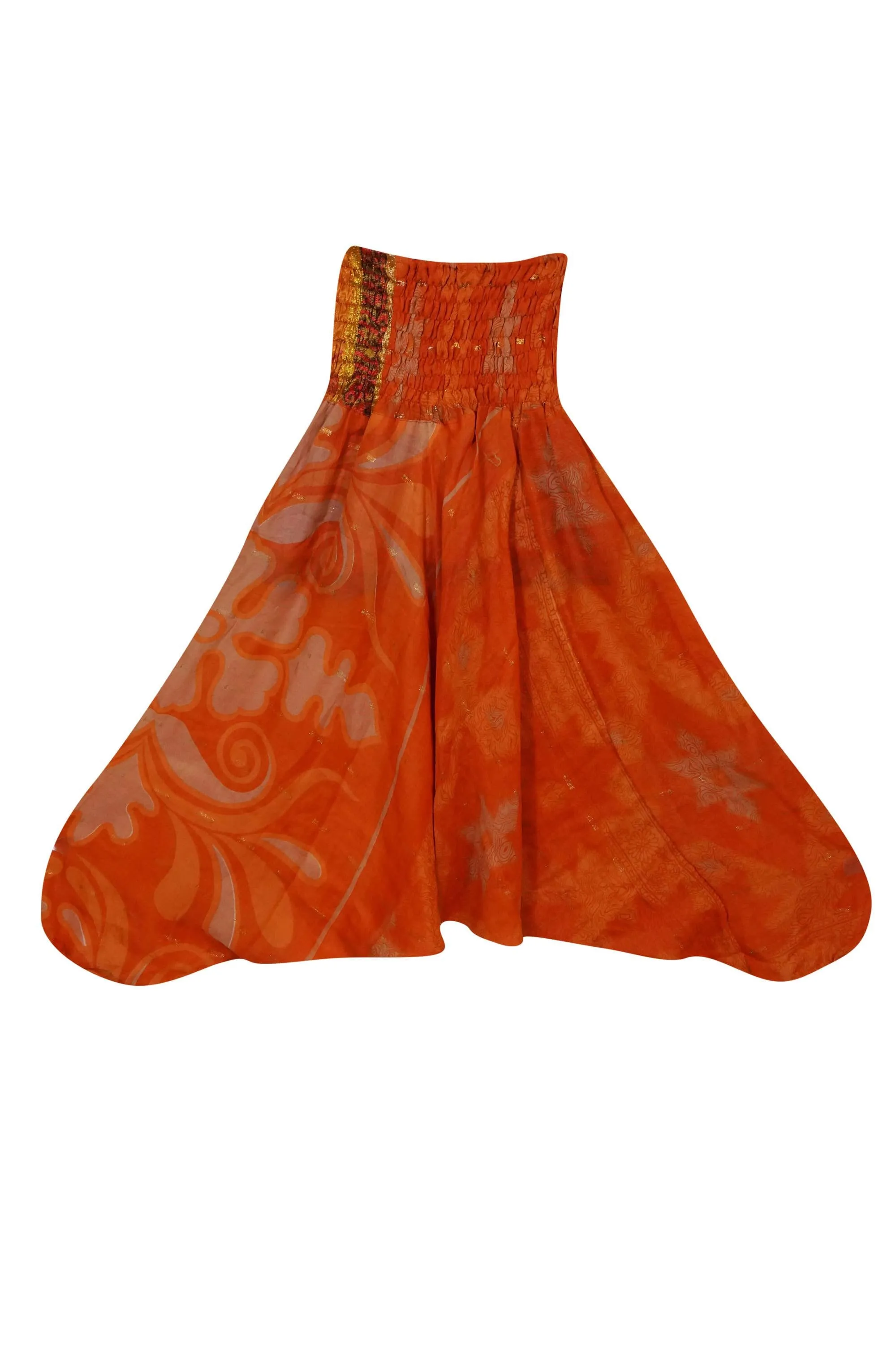 Women Aladdin Harem Pant, Orange Flowy Soft Smock Waist Sari Pants S/M/L