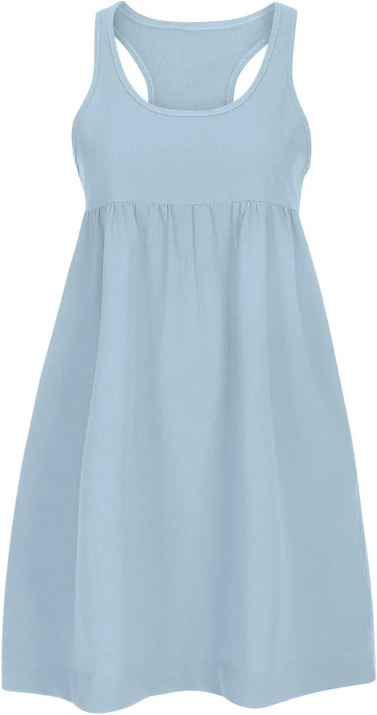 Womens Babydoll Tank Dress Scoop Neck Sleeveless Mini Dresses Summer Trendy Casual Loose Flowy Vacation Dress