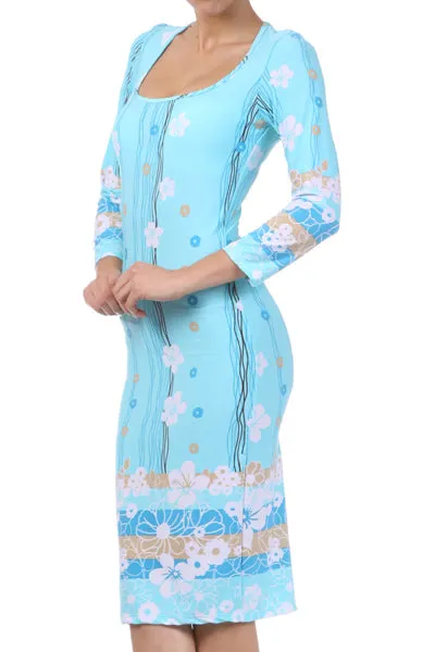 Womens Blue Floral Casual Spring Tea Dress S, M, L
