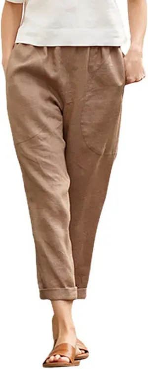 Women's Cotton Linen Summer Drawstring Pants Low Waist Bootcut Slim-Fit Pants Travel Women's Cotton Linen Summer Drawstring Pants Low Waist Bootcut Slim-Fit Pants Travel