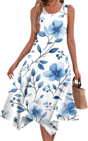 Womens Dresses Spring Sleeveless Pretty Flowy Crewneck Beautiful Party Loose Short Dress