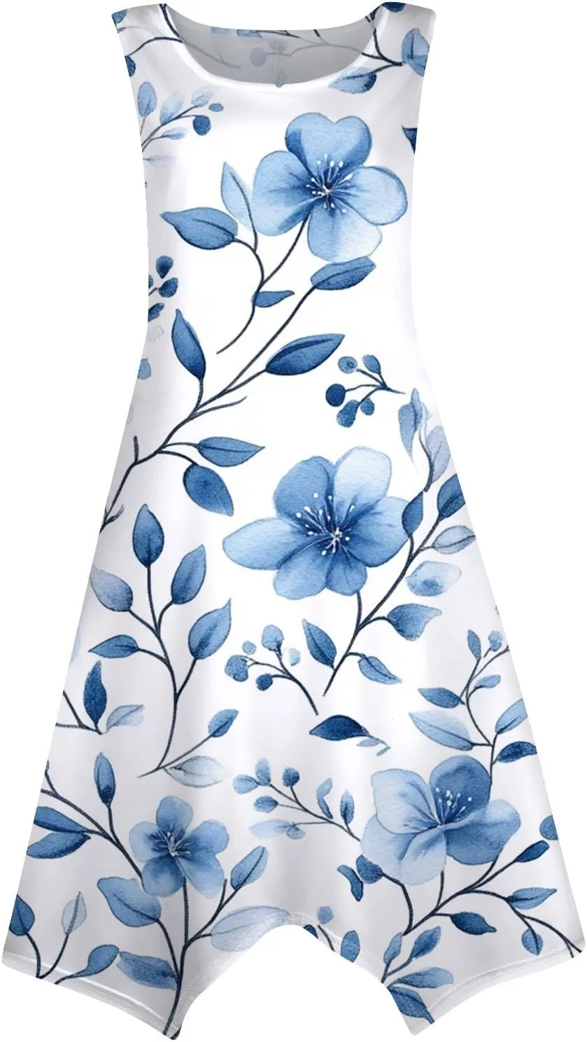 Womens Dresses Spring Sleeveless Pretty Flowy Crewneck Beautiful Party Loose Short Dress
