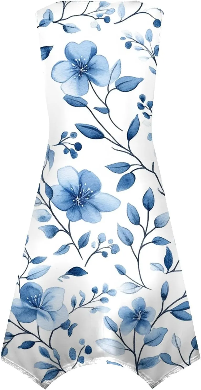Womens Dresses Spring Sleeveless Pretty Flowy Crewneck Beautiful Party Loose Short Dress
