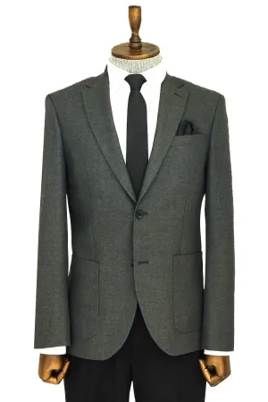 WSS Textured Slim Fit Peak Lapel Grey Men Blazer  - Singen